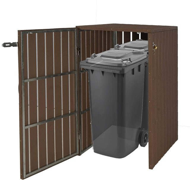 MCW WPC-Mülltonnenverkleidung J28 Mülltonnenbox in Holzoptik Braun B/T/H: 115 x 77 x 97 cm - Bild 1