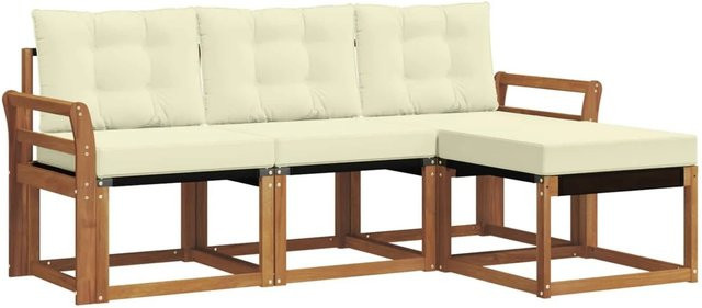vidaXL Outdoor-Sofagarnitur mit Kissen 4-teilig in Natur und Creme - Bild 1