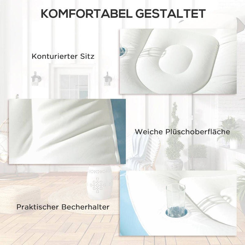 Outsunny Aufblasbares Sofa mit Fußhocker und Becherhalter, Weiß, B/T/H: 125 x 100 x 87 cm - Bild 2