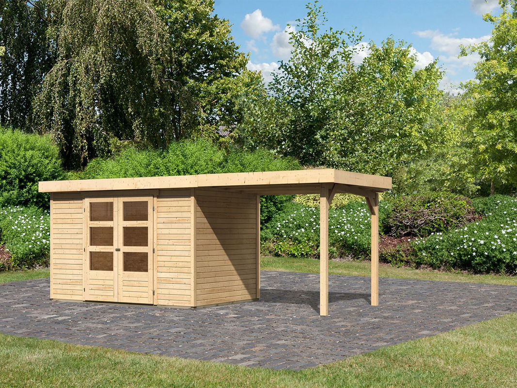 KARIBU Gartenhaus Trundholm 2 mit Boden und Anbauschleppdach, braun - Bild 2