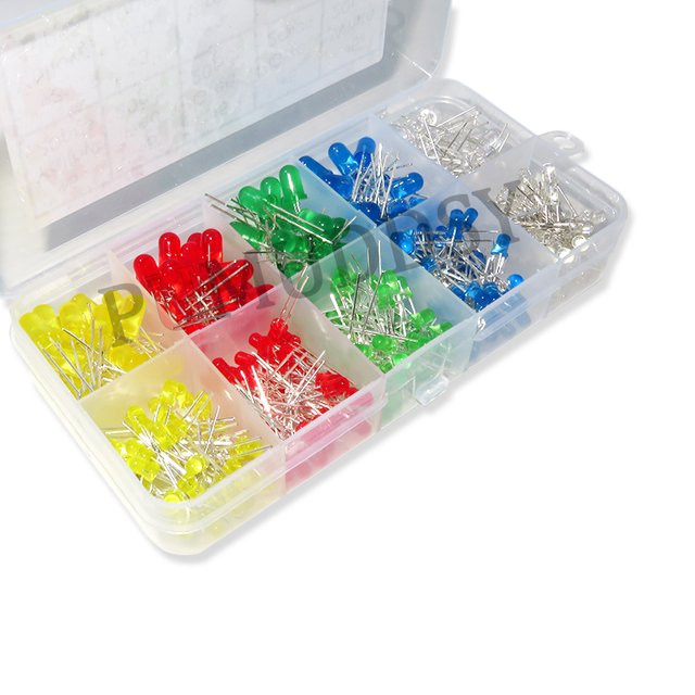 PUMUDDSY LED Diode DIY Set mit 300 Stück in 10 Werten, Farben: Weiß, Gelb, Rot, Grün, Blau, Größen: 3 mm und 5 mm - Bild 1