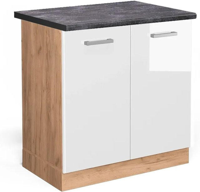 Vicco Spülenunterschrank R-Line in Weiß Hochglanz und Goldkraft Eiche mit Anthrazit, B/T/H: 80 x 60 x 81,6 cm - Bild 1