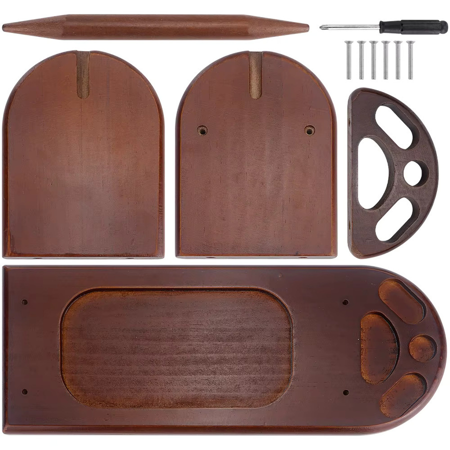 QJH Garnhalter aus Holz mit Aufbewahrungsregal in Burgunderrot und Braun - Bild 5