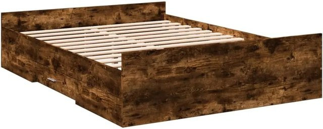 vidaXL Bettgestell mit Schubladen in Räuchereiche, modernes Design aus Holzwerkstoff, Farbe Braun, B/T/H: 140 x 190 x 40 cm - Bild 1