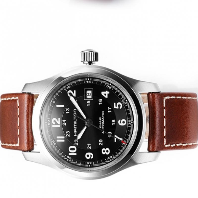 Hamilton Herrenuhr Khaki Field, Automatik, Edelstahl, Leder, 42 mm, Schwarz - Bild 4