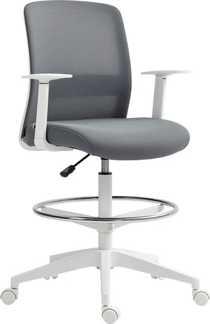 HOMCOM Ergonomischer Bürostuhl als Zeichenstuhl mit Armlehnen und Fußring, Grau - Bild 1
