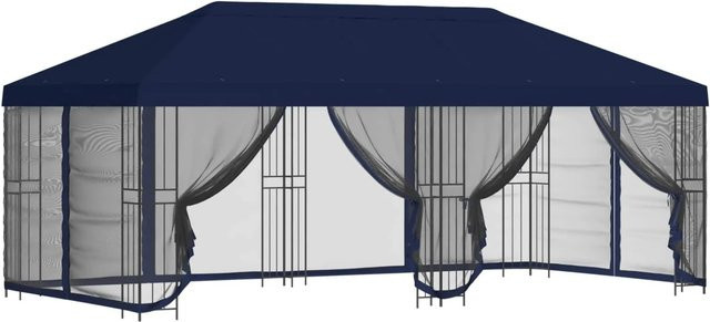 vidaXL Pavillon mit Seitenwänden aus Polyester und Stahl in Blau, B: 6 m, T: 3 m, H: 2,5 m - Bild 1