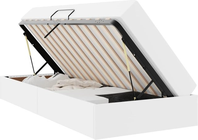 vidaXL Aufbewahrungsbett mit 2 Matratzen in Weiß aus Kunstleder und Metall, modernes Hybridbett mit Lift-up-Funktion, B/T/H: 140 x 204 x 43,5 cm - Bild 1
