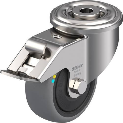 Blickle Lenkrolle LEXR-TPA 80KFD-FI-ELS mit Feststeller, Rad-Durchmesser: 80 mm, Tragfähigkeit: 65 kg, Edelstahl und Kunststoff, Farbe: Silber, Grau, Schwarz - Bild 1