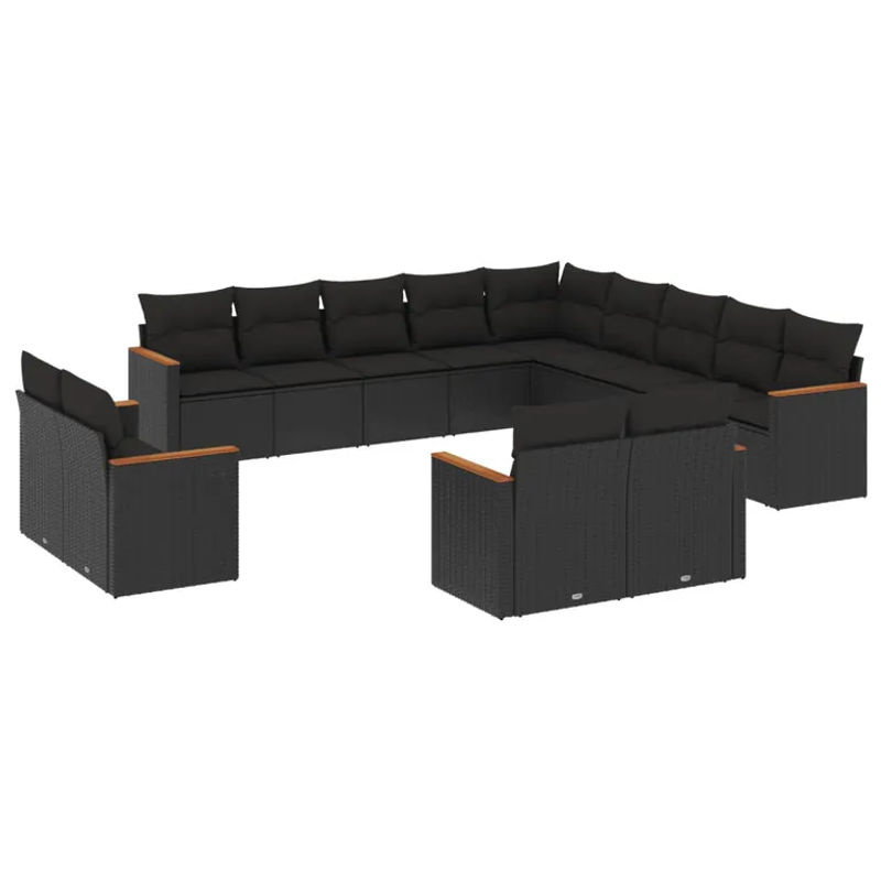 vidaXL 13-tlg. Garten-Sofagarnitur in U-Form aus schwarzem Poly-Rattan mit Kissen und pulverbeschichtetem Stahlgestell - Bild 2