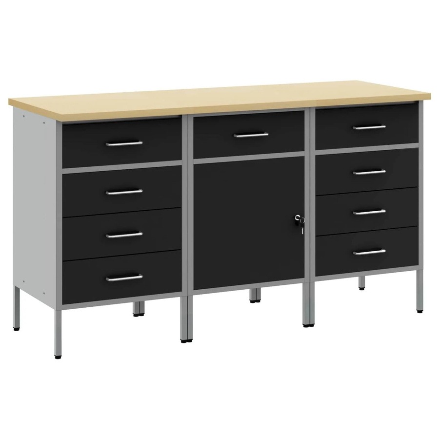 vidaXL Werkbank mit Schubladen 3-teilig in Schwarz und Grau, B/T/H: 150 x 55 x 85 cm - Bild 2