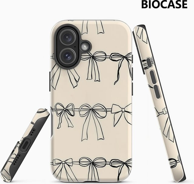 Horizontale Schleifen Handyhülle für iPhone 17 16 15 14 13 12 Pro Max Plus mit doppelschichtiger Rückseite in Beige - Bild 1