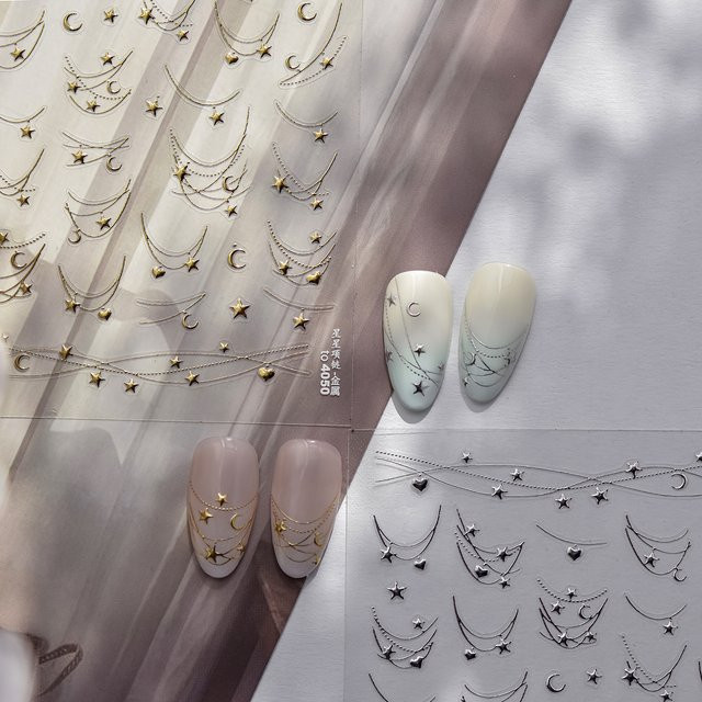 NAILFYOU Nagelkunst-Aufkleber Stern-Mond, Gold Silber, Metallic - Bild 1