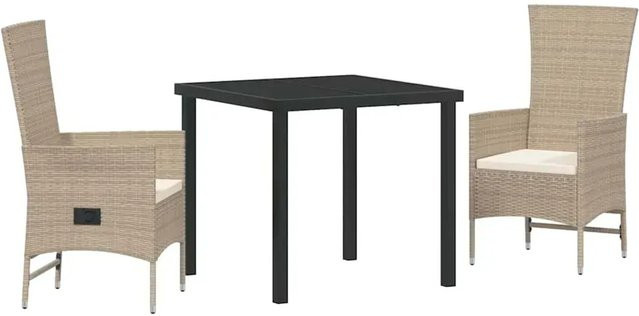 vidaXL Garten Essgruppe aus Poly-Rattan in Beige mit Kissen, 3-teiliges Set für Garten, Terrasse oder Balkon - Bild 1