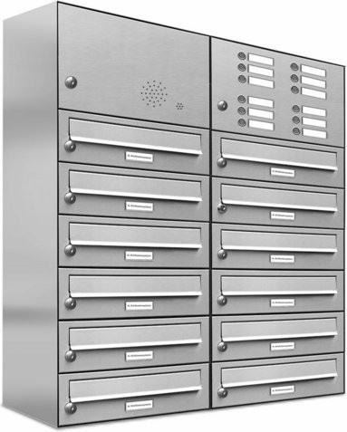 AL Briefkasten-System für 12 Parteien zur Aufputzmontage, silberfarben, B/H/T: 153,296 x 92,0 x 27,5 cm - Bild 1