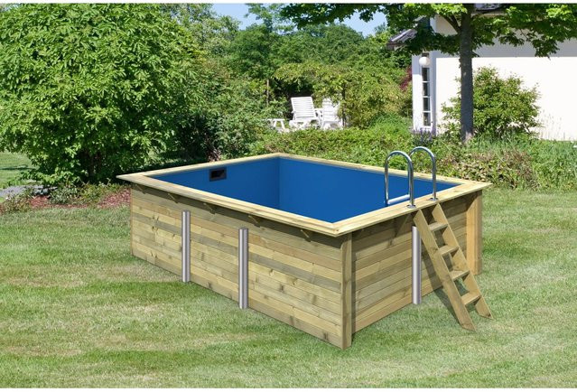 Karibu Rechteck Pool aus Massivholz Fichte in Blau - Bild 2