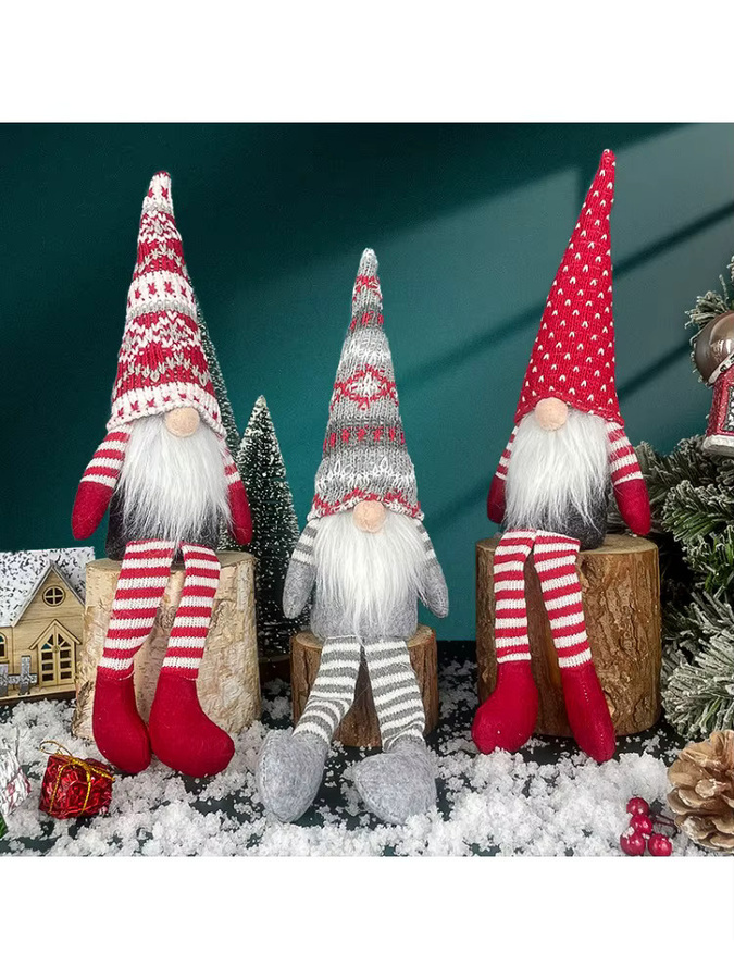 DUTRIEUX Weihnachtliche Dekofigur im skandinavischen Stil, Gesichtlose Santa-Puppe aus Plüsch in Rot mit Streifenmuster - Bild 3