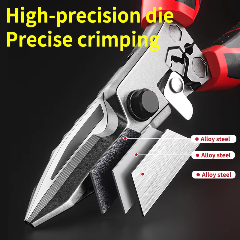 Multifunktionale Elektrikerschere in Rot als Crimpwerkzeug mit Schneidefunktion und Schraubenschlüssel für Metallbleche und Kabel - Bild 2