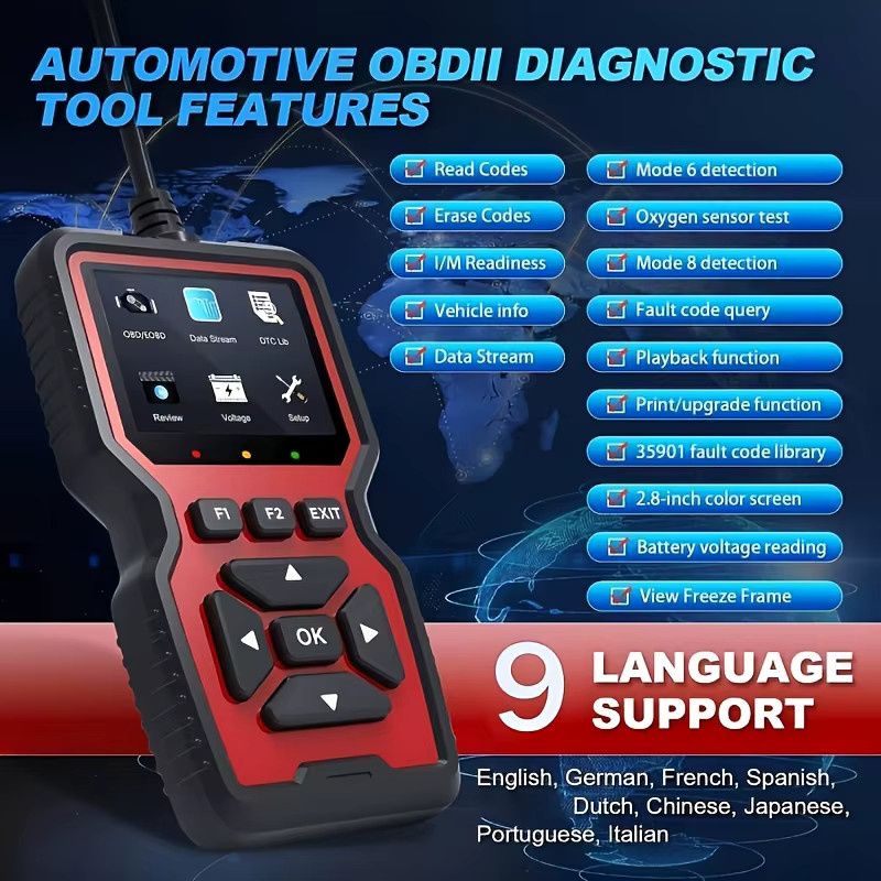 Jexiwe V519 Professioneller OBD2-Scanner in Blau - USB-betriebenes Auto-Diagnosegerät mit Echtzeit-Datenübertragung und vollständigen OBD II-Tests zum Lesen und Löschen von Fehlercodes - Bild 3