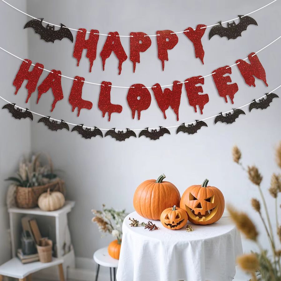 PATIMATE Halloween Dekoration Banner mit Geistern und Fledermäusen als Hängegirlande aus Papier - Bild 4