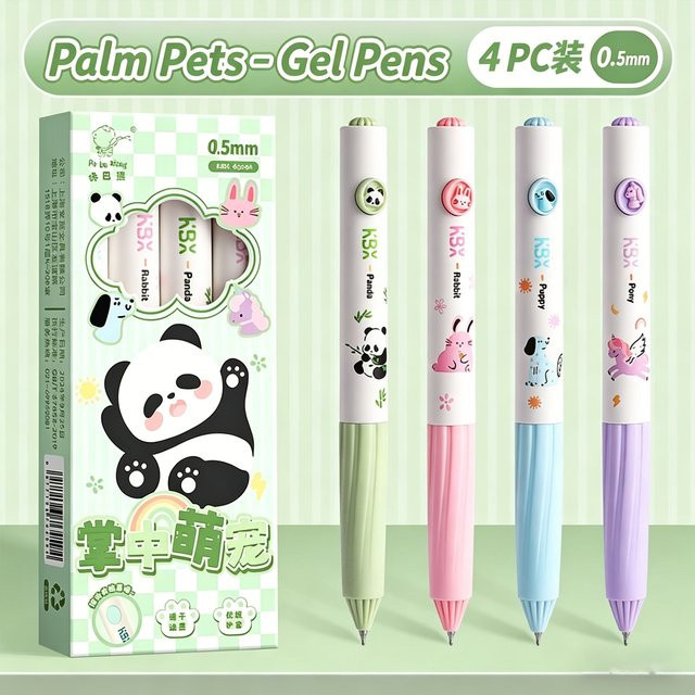 Palm Pets Niedliche Tier-Gelstifte 4er-Pack mit 0,5mm schwarzer Tinte, Kawaii Motiv-Stifte Panda Hase Welpe Pony für Schule und Schüler - Bild 1