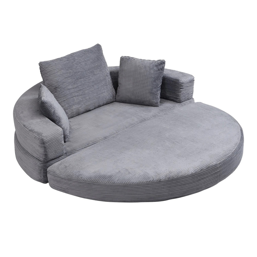 Merax Modular Schlafsofa in L-Form mit Cord-Bezug in Grau, B/T/H: 173 x 176 x 60 cm - Bild 2