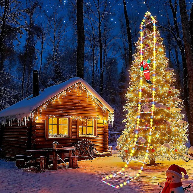 TLEDMP Leiter-Lichterkette mit kletterndem Weihnachtsmann und warmweißen Ornamenten für die Wand- und Fensterdekoration, mehrfarbig - Bild 1
