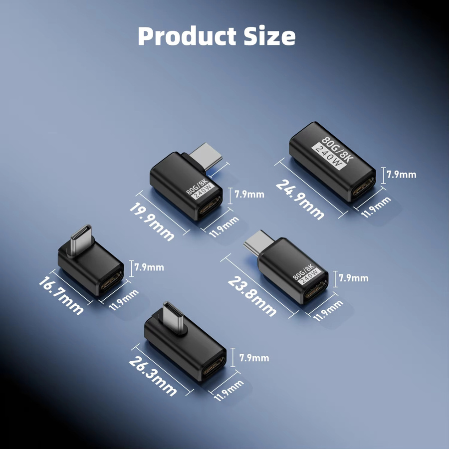 BSN USB4 V2 90-Grad-Typ-C-Winkeladapter in Schwarz mit 80Gbps, Thunderbolt 5/4/3 Kompatibilität und 240W USB-C Anschluss - Bild 6