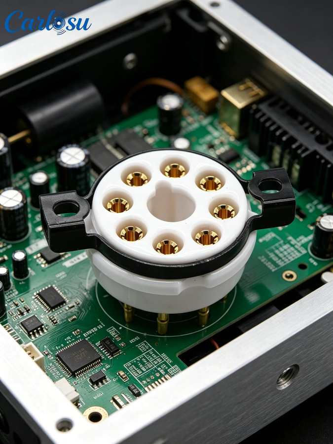 EIZZ Keramik 8-Pin Oktal-Röhrensockel mit goldenen Messingkontakten für HiFi-Röhrenverstärker in Weiß - Bild 3
