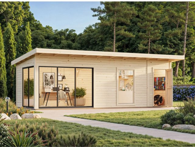 Palmako Gartenhaus Andrea Slide Plus aus Fichtenholz mit Pultdach in Natur, B: 735 cm, T: 300 cm - Bild 1