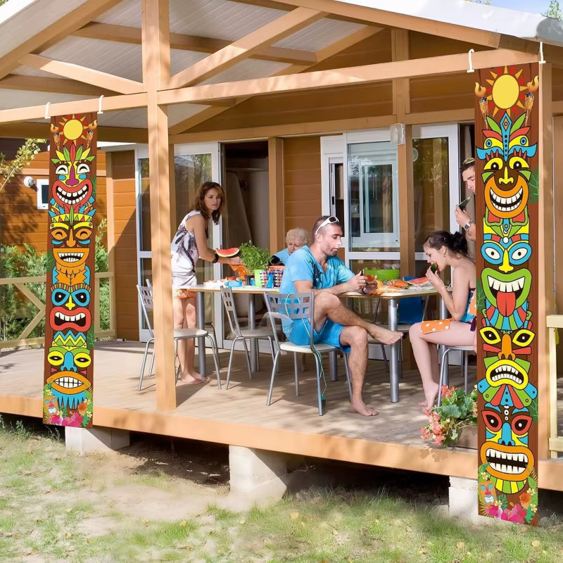 VIKAMA Tiki Totem Gate Banner Hawaiianische Tropische Party-Dekoration als hängende Kulisse für Innen und Außen, Mehrfarbig, B: 180 cm, H: 30 cm, T: 30 cm - Bild 3