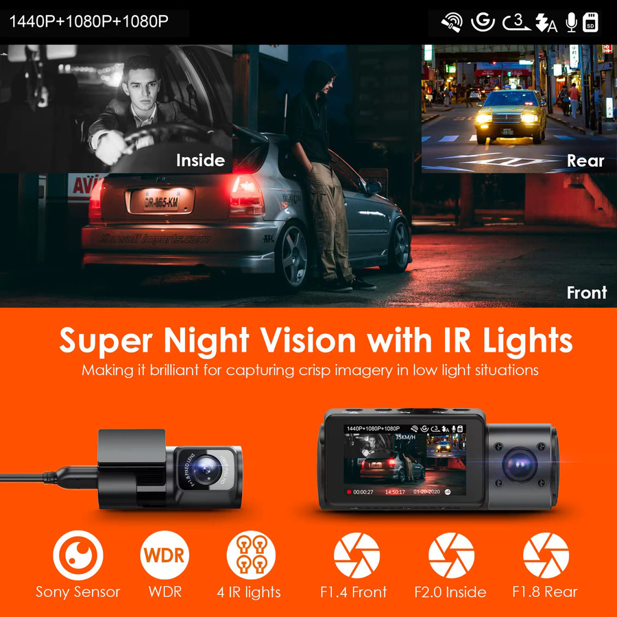 Vantrue N4 4K Dashcam 3-Kanal-System mit IR-Nachtsicht in Schwarz - Bild 6