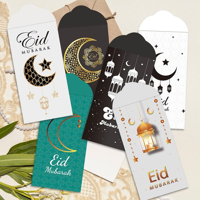 6 rote Umschläge im Mondschloss-Design aus Papier für das Eid-Festival und Ramadan-Dekorationen - Bild 1