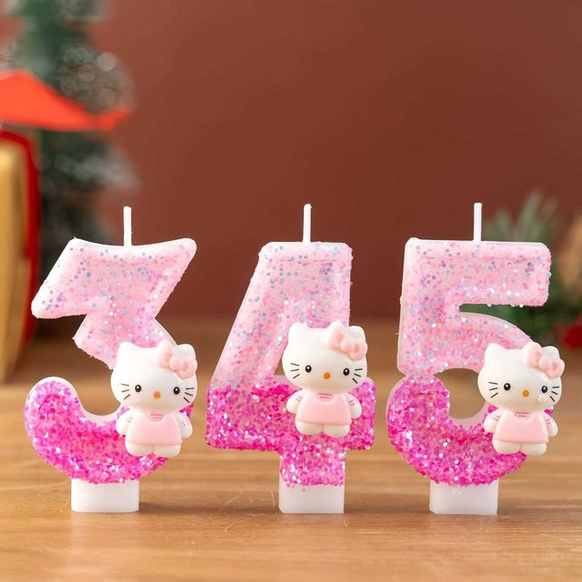 MINISO Cartoon-Katzen Digitalkerze für Geburtstag und Party, Rosa - Bild 1