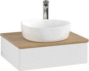 V&B Waschtischunterschrank Antao mit Frontstruktur in Eiche Honig und Weiß Lack, B/T/H: 60 x 50 x 19 cm - Bild 1