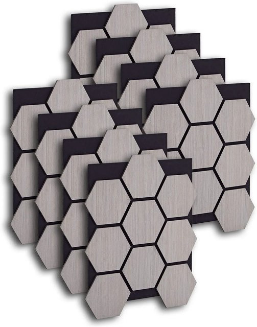 Homestyle4u Akustikpaneele Hexagon aus Holz und Filz in Grau, 8 Stück, B: 76 cm, H: 62 cm - Bild 1