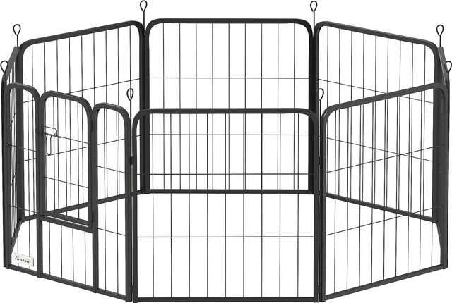 PawHut Hundepark modularer und faltbarer 8-teiliger Hundegitter aus Stahl mit Tür für Welpen und kleine Tiere in Schwarz, Höhe: 60 cm - Bild 1