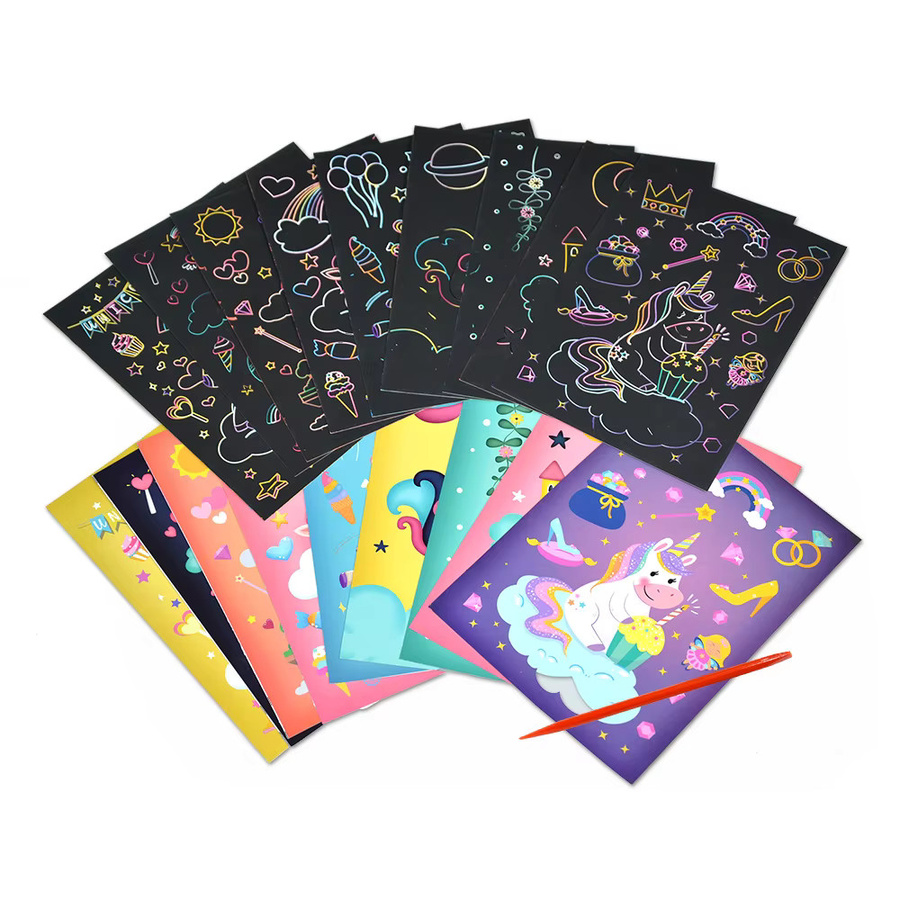 JOKEJOLLY Regenbogen-Kratzpapier für Kinder, DIY Neon-Kunstkarten aus Pappe, Schwarz und Mehrfarbig - Bild 4