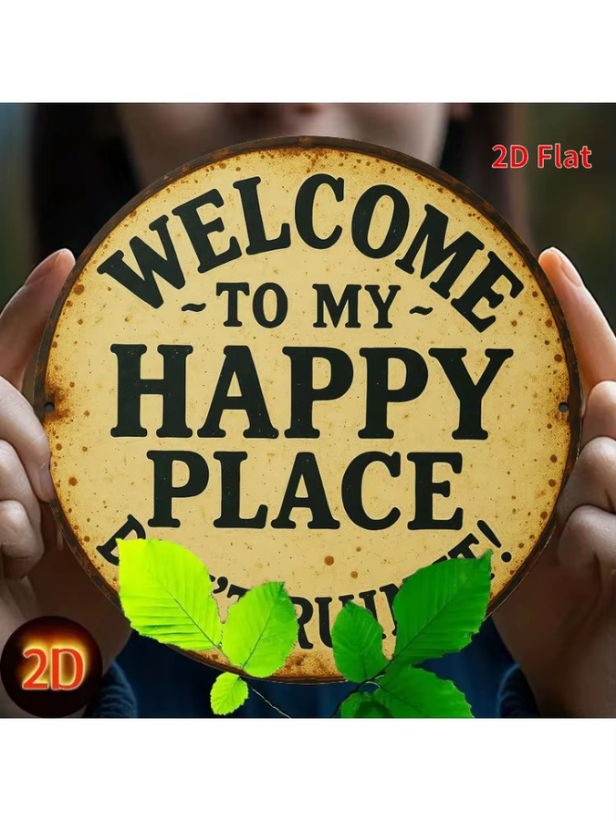 Rundes Retro-Metallschild Potdemiel Welcome to My Happy Place – Rustikale Wandkunst für Zuhause, Küche oder Garten, Durchmesser: 20 cm - Bild 7