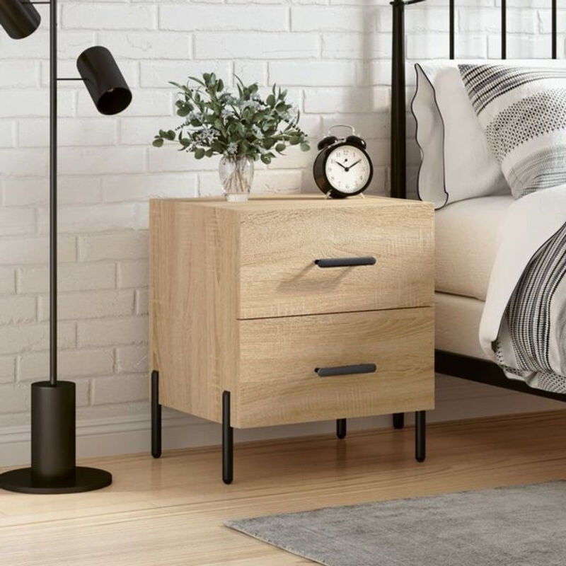 Vidaxl Nachttisch Modern in Eiche Natur Braun aus Holzwerkstoff und Metall B/T/H: 40 x 35 x 47,5 cm - Bild 1