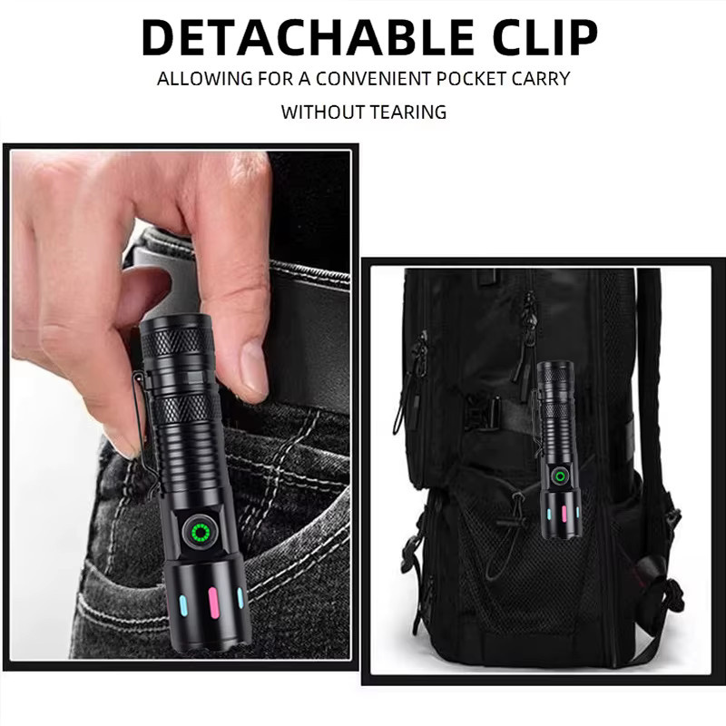 Mikenoon Mini-LED-Taschenlampe aus Aluminiumlegierung, wiederaufladbar, schwarz, zoombar und wasserdicht - Bild 4
