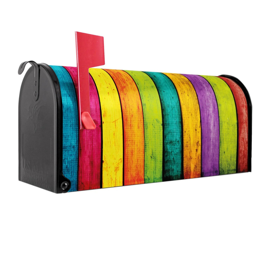 Banjado Amerikanischer Briefkasten aus Stahl in Schwarz mit buntem Holzlatten-Motiv, B/H/T: 48 x 22 x 16 cm - Bild 2