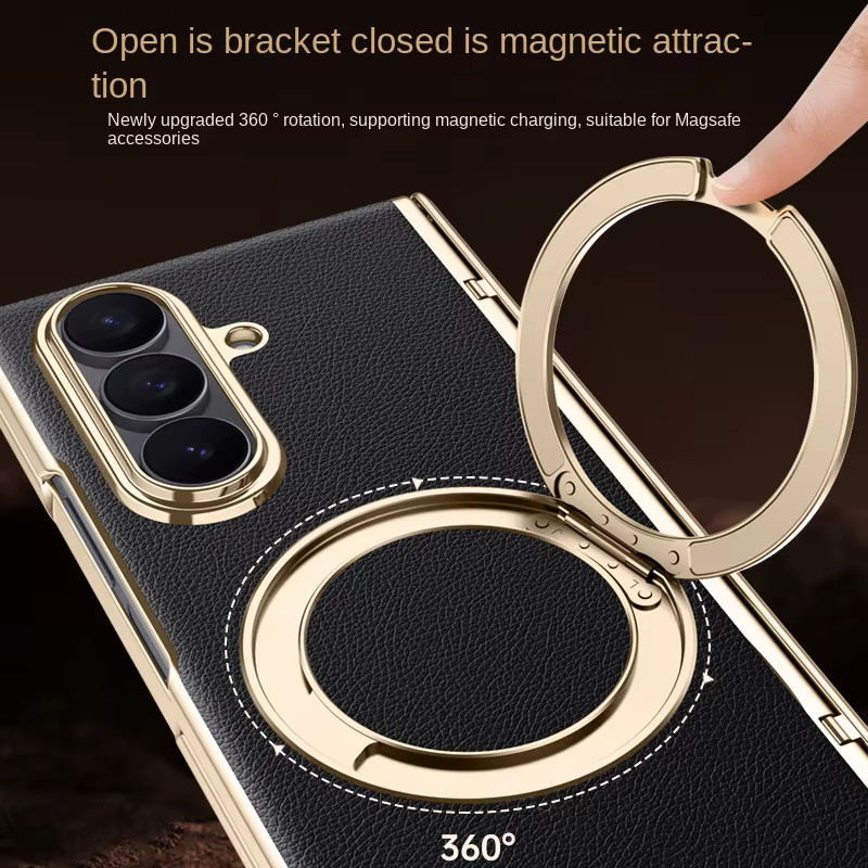 Luxuriöse magnetische PU-Leder Handyhülle mit Ringständer für Samsung Galaxy Z Fold 8 und Z Fold 7 in Schwarz oder Grün - Bild 2
