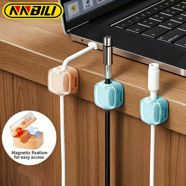 NNBILI Magnetische Kabelclips Set, 6 Stück verstellbare Kabelhalter in Orange für Kabelmanagement unter dem Schreibtisch - Bild 1