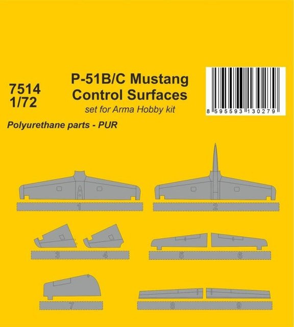 Arma Hobby P-51B/C Mustang Control Surfaces, Fahrzeuge, Kunststoff, Grau - Bild 1