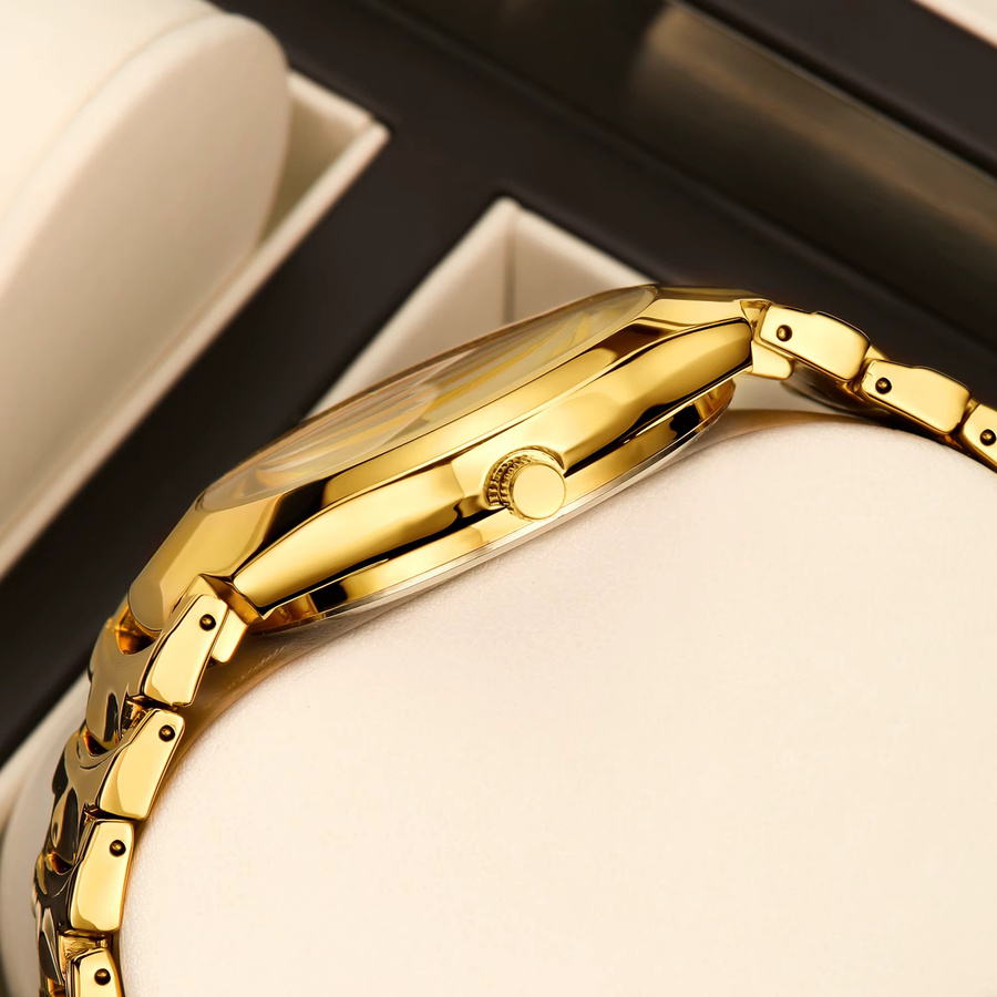 YaLaLuSi Armbanduhr Quarz, Edelstahl, Gold, Schwarz, Herren, Datum - Bild 4