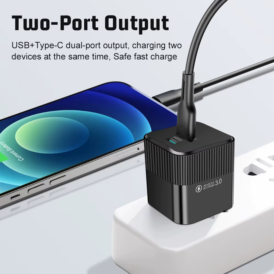 KR EU Mini-Reisestecker 2-Port PD 25W USB-C Schnellladegerät in Schwarz für iPhone 15 Pro Max und OnePlus - Bild 2