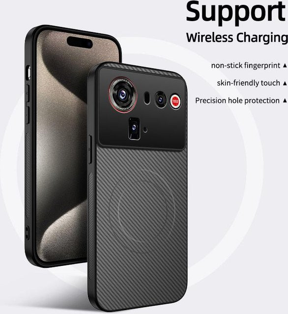 Stoßfeste Magnetische Handyhülle mit Kohlefaser-Textur für ZTE Nubia Z80 Ultra 5G, kabelloses Laden möglich - Bild 1