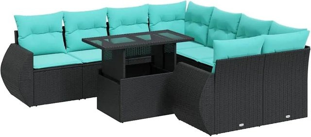 vidaXL 9-teilige Garten-Sofagarnitur aus Poly-Rattan mit Kissen in Schwarz - Bild 1