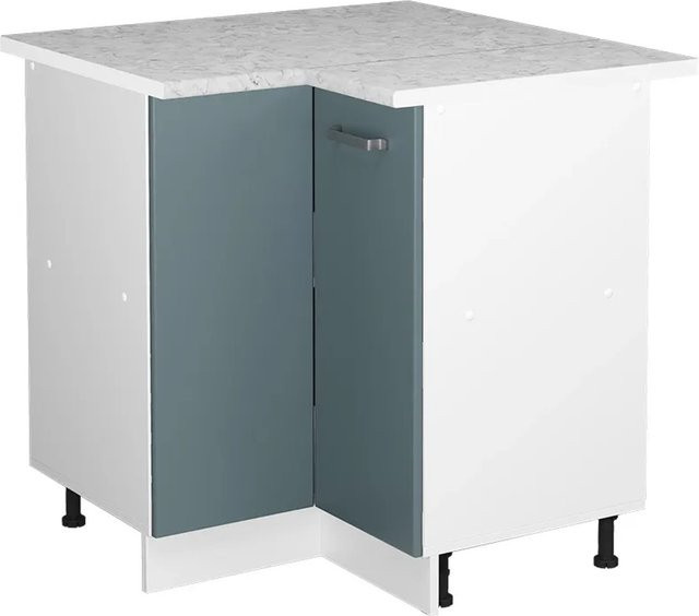 Vicco Eckunterschrank R-Line Küchenschrank in Blau-Grau und Weiß mit Marmor-Arbeitsplatte, Höhe: 87 cm - Bild 2